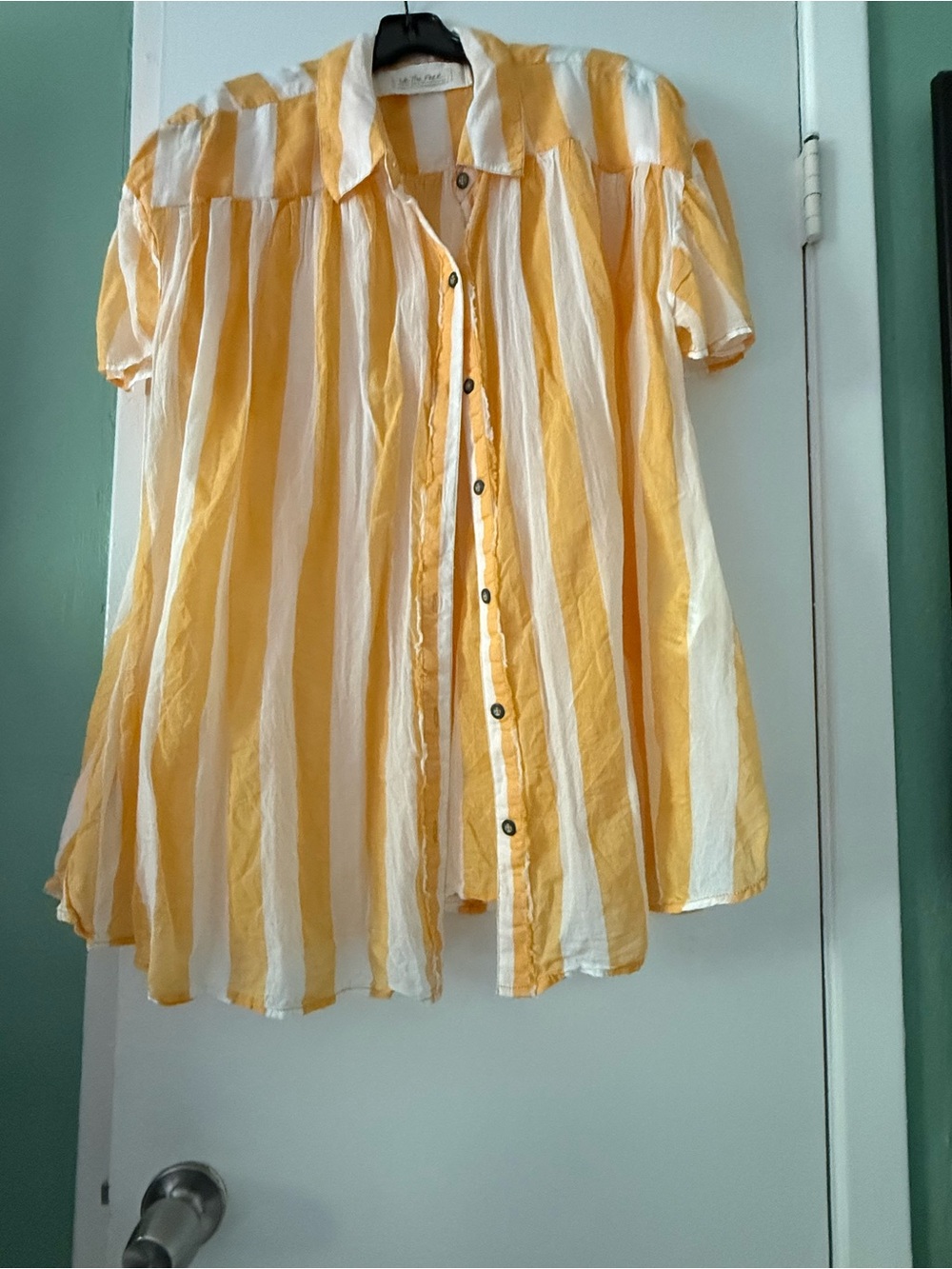 We The Free Yellow & White Striped Button-Down Shirt size M (oversized) - Picture 2 of 11